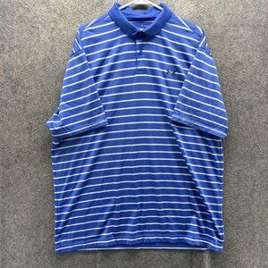 Under Armour HeatGear Polo Shirt Mens XL Blue Stripe Golf Performance Stretch